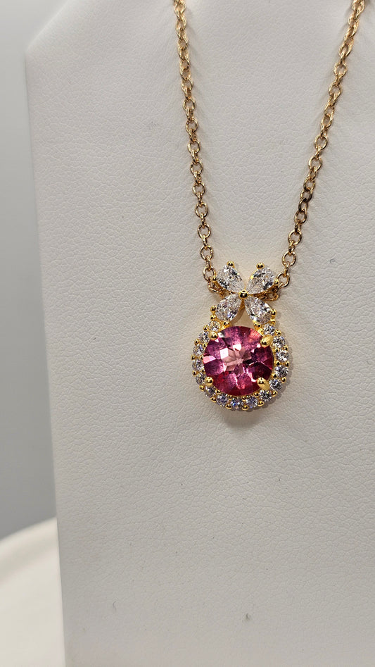 Pink Sapphire Coquette Halo Rose Gold Pendant