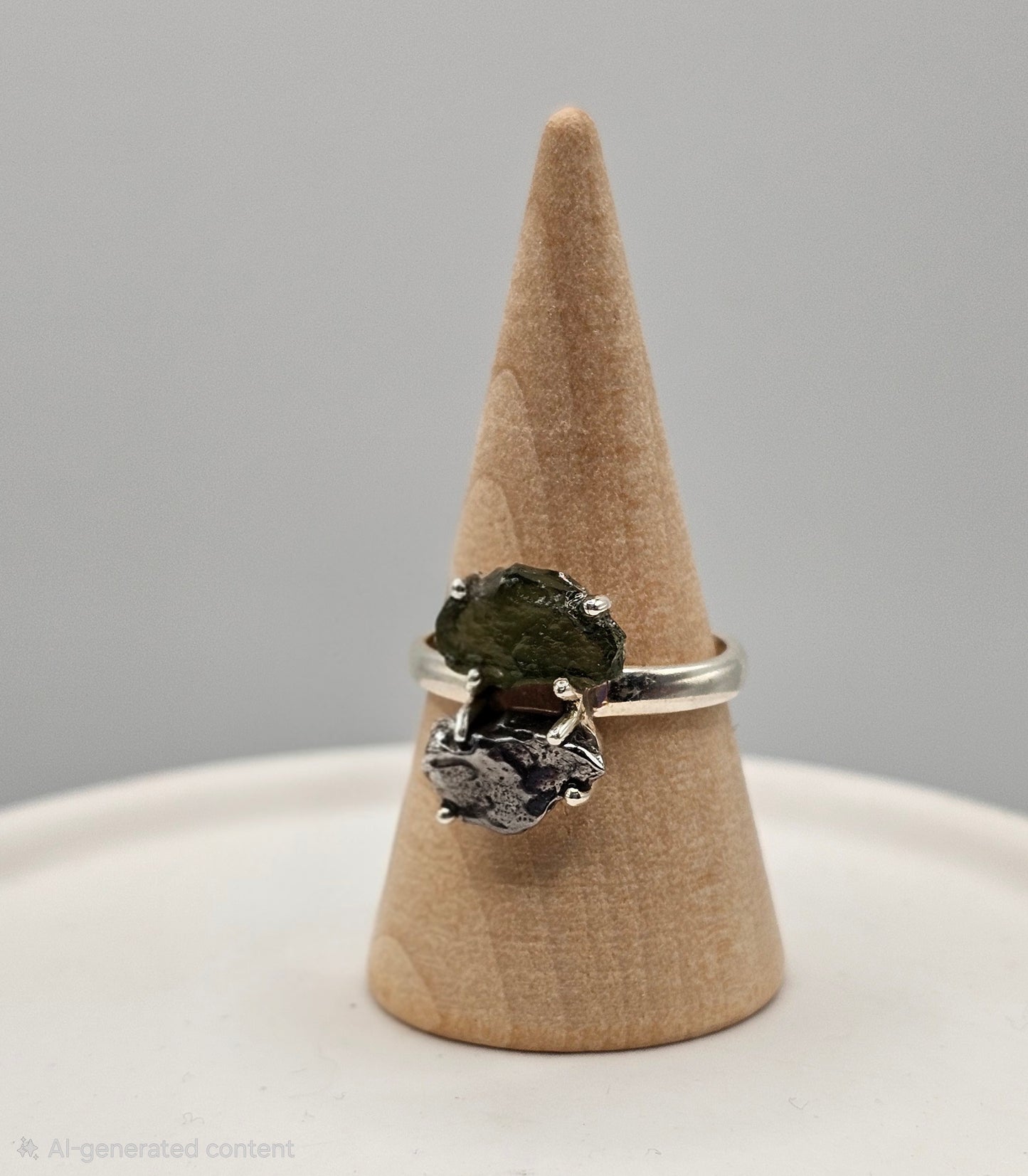 Moldavite Duo Sterling Silver Ring (Sized)