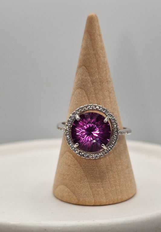 Pink Sapphire Halo Sterling silver Statement Ring