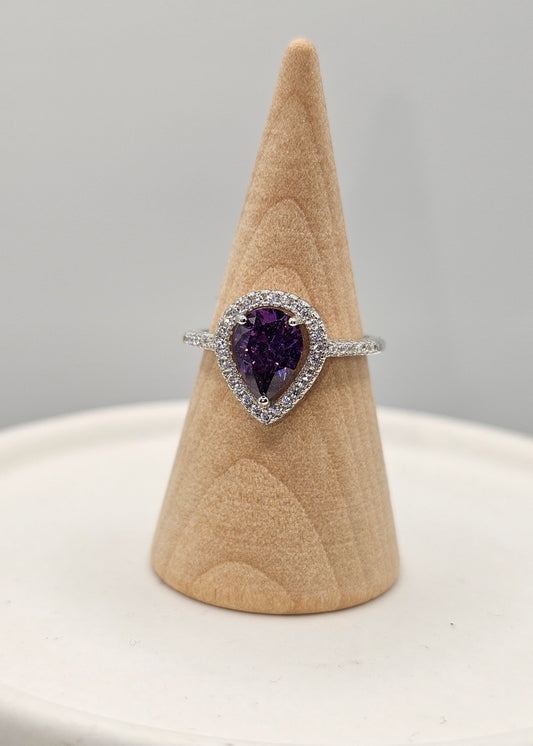 Amethyst Pear Sterling Silver Ring (sized)