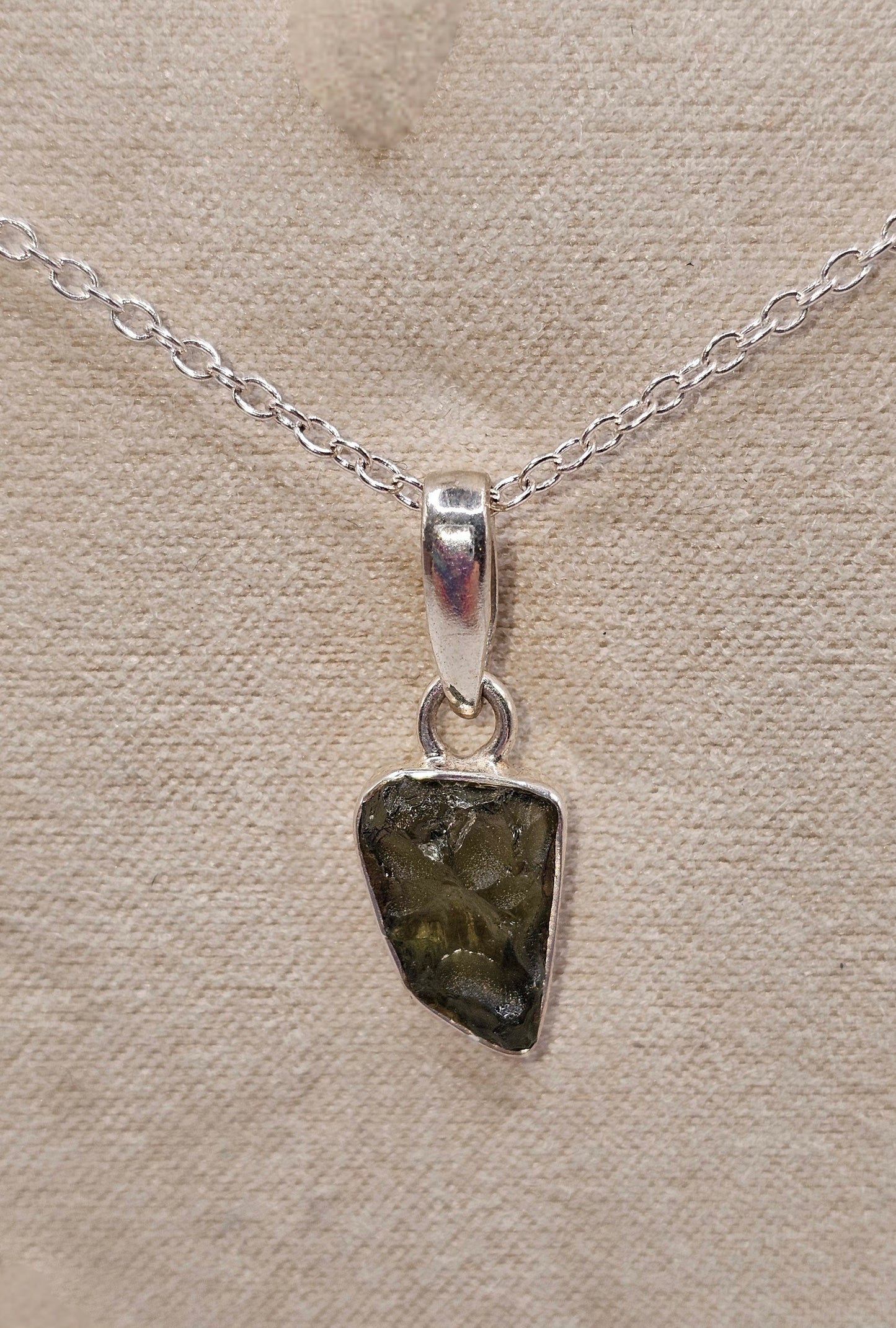 moldavite, herkimer, tektite in sterling pendant